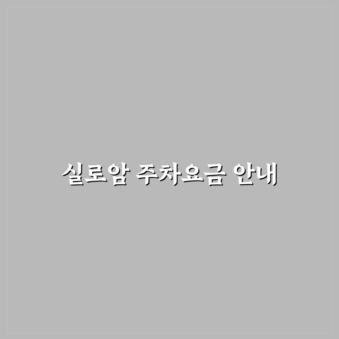 실로암 주차장 요금 정리와 이용 꿀팁 알려드려요